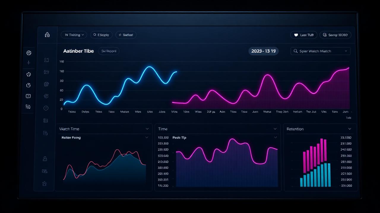 Dashboard de analytics com gráficos crescentes em tons neon