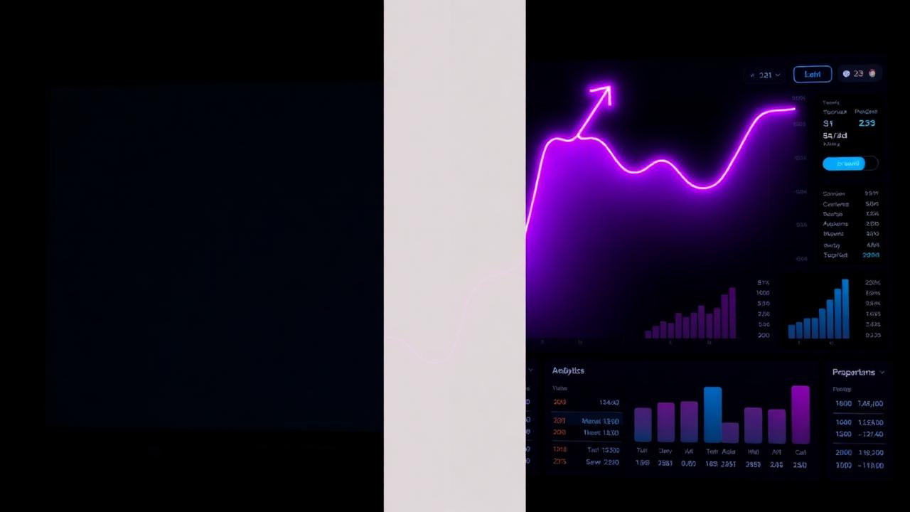 Comparativo de dashboards: gráfico baixo à esquerda, curva alta à direita