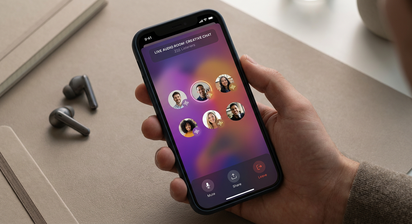 Smartphone com sala de áudio ao vivo