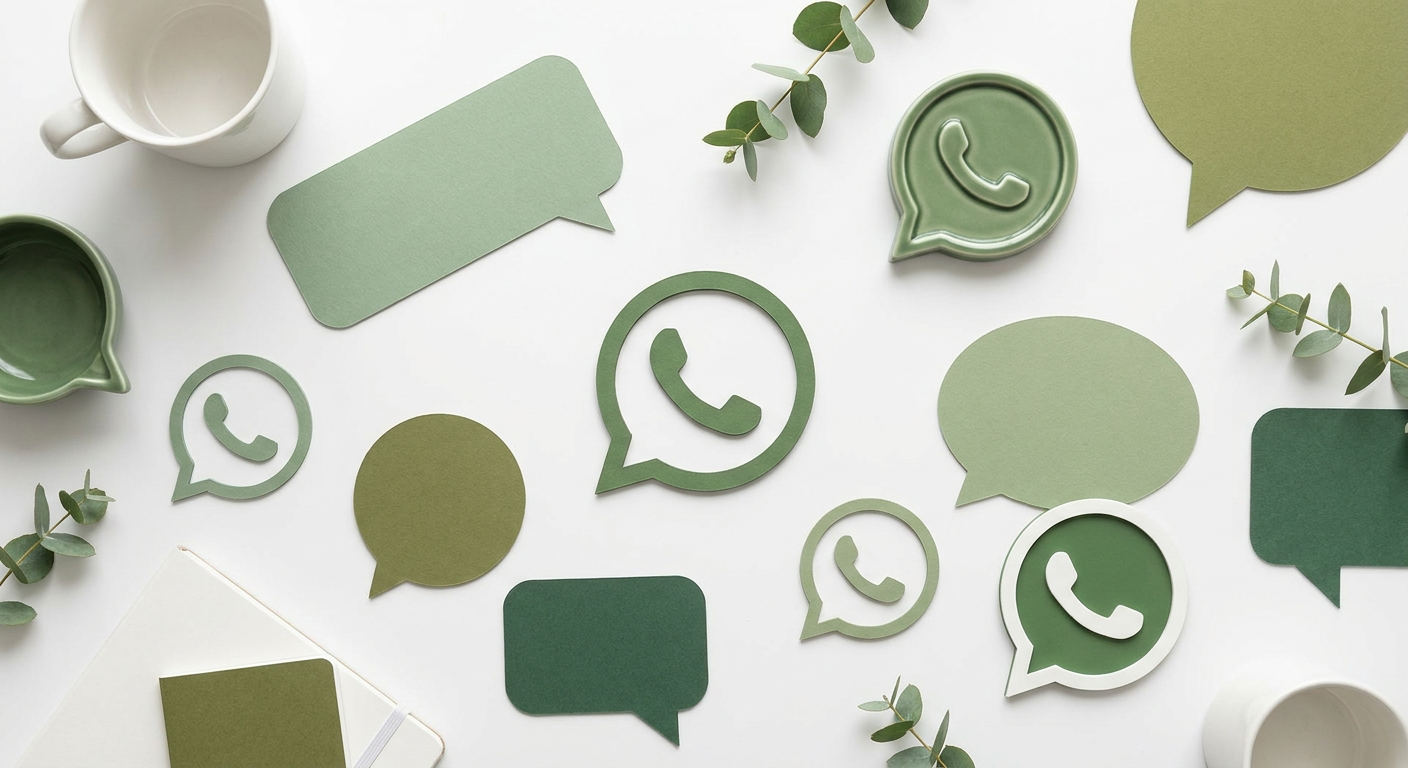 Flat-lay com ícones de WhatsApp