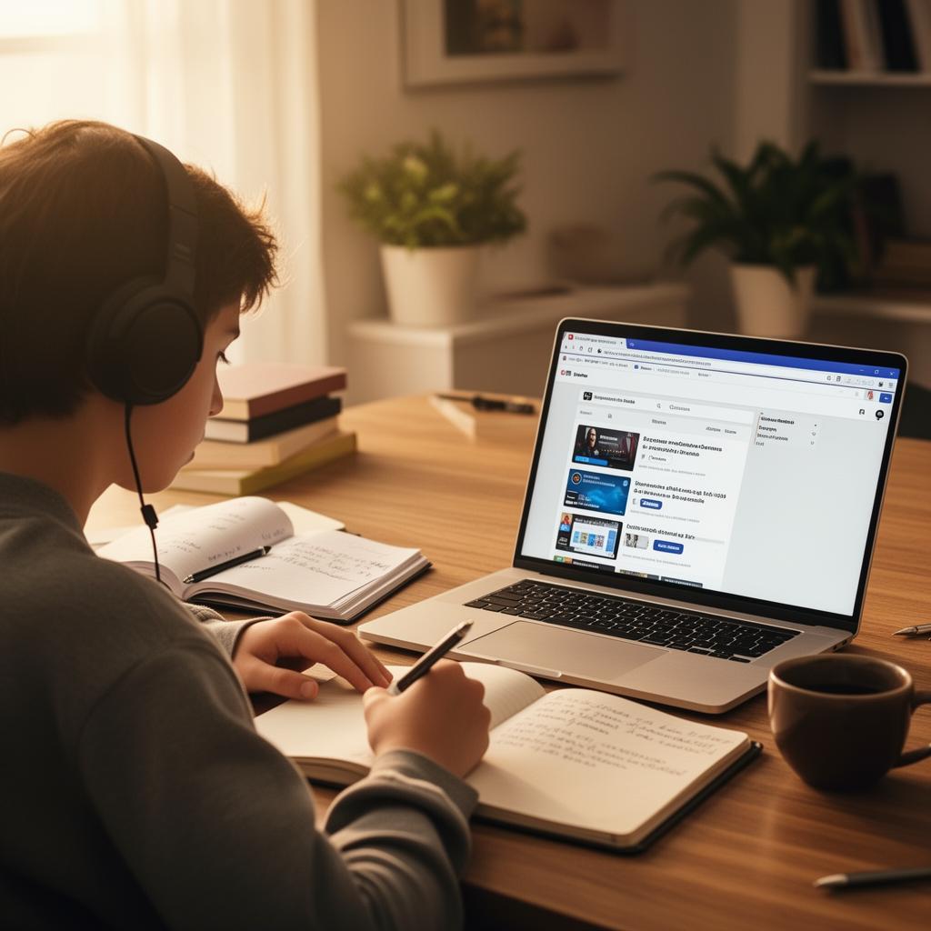 Estudante aprendendo online
