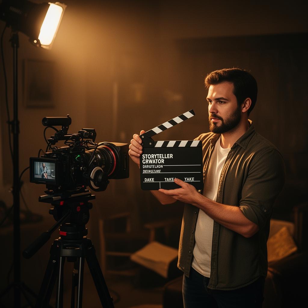 Criador filmando com claquete