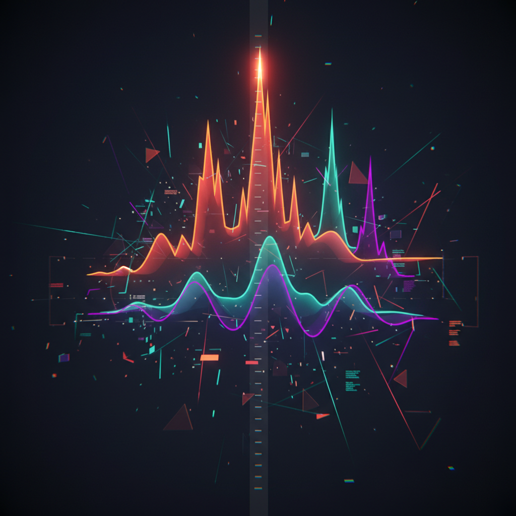 Visualização abstrata de timeline de vídeo vertical com picos de atenção