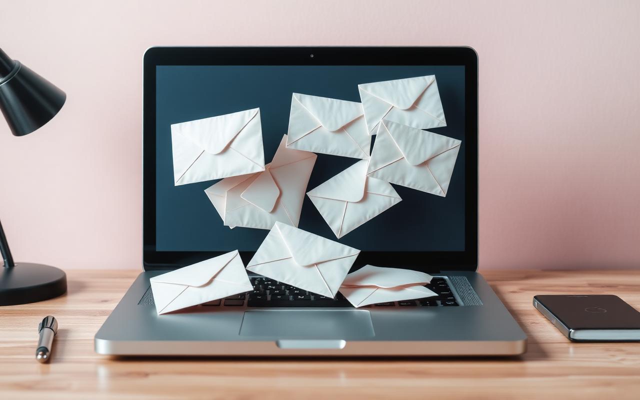 Envelopes brilhando voando em fundo escuro