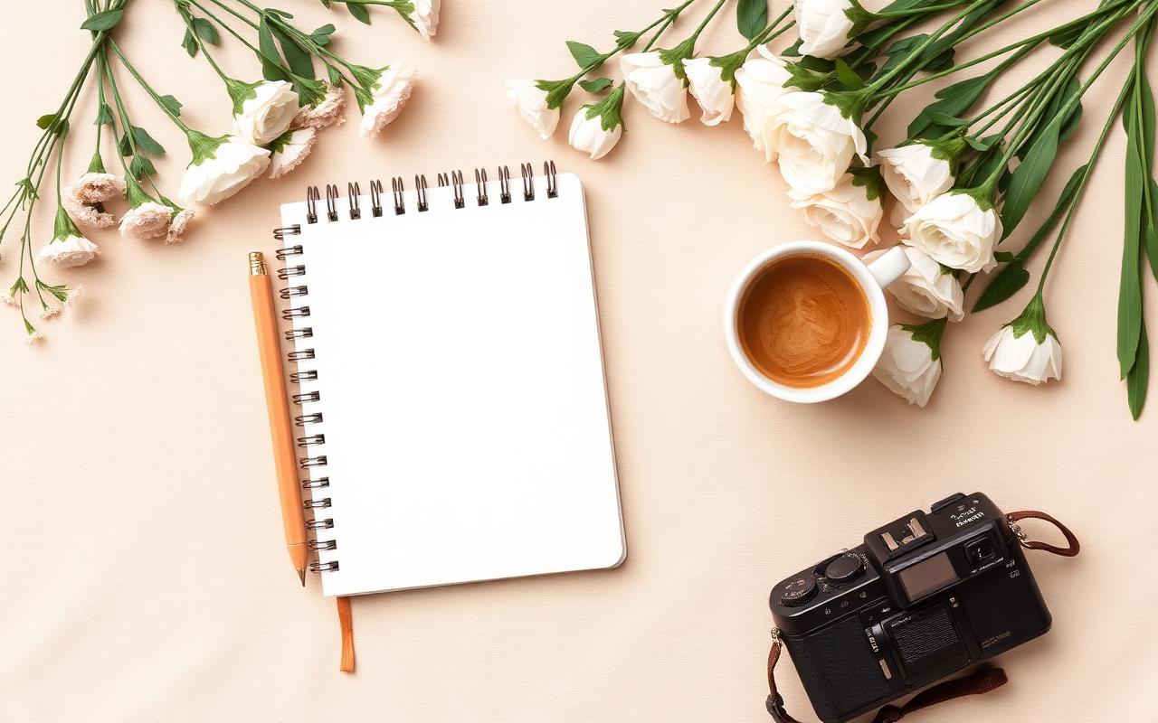 Flat lay de fotos impressas e papéis em mesa