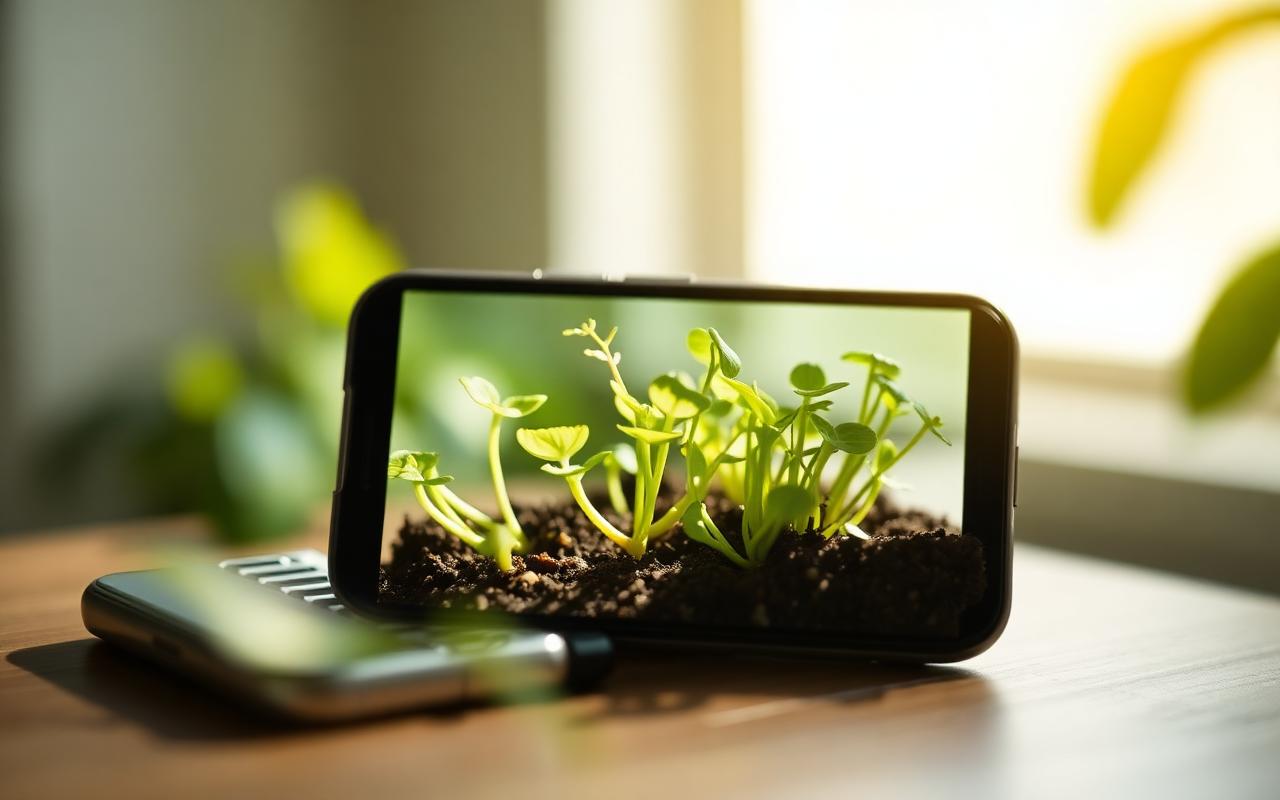 Planta crescendo de celular