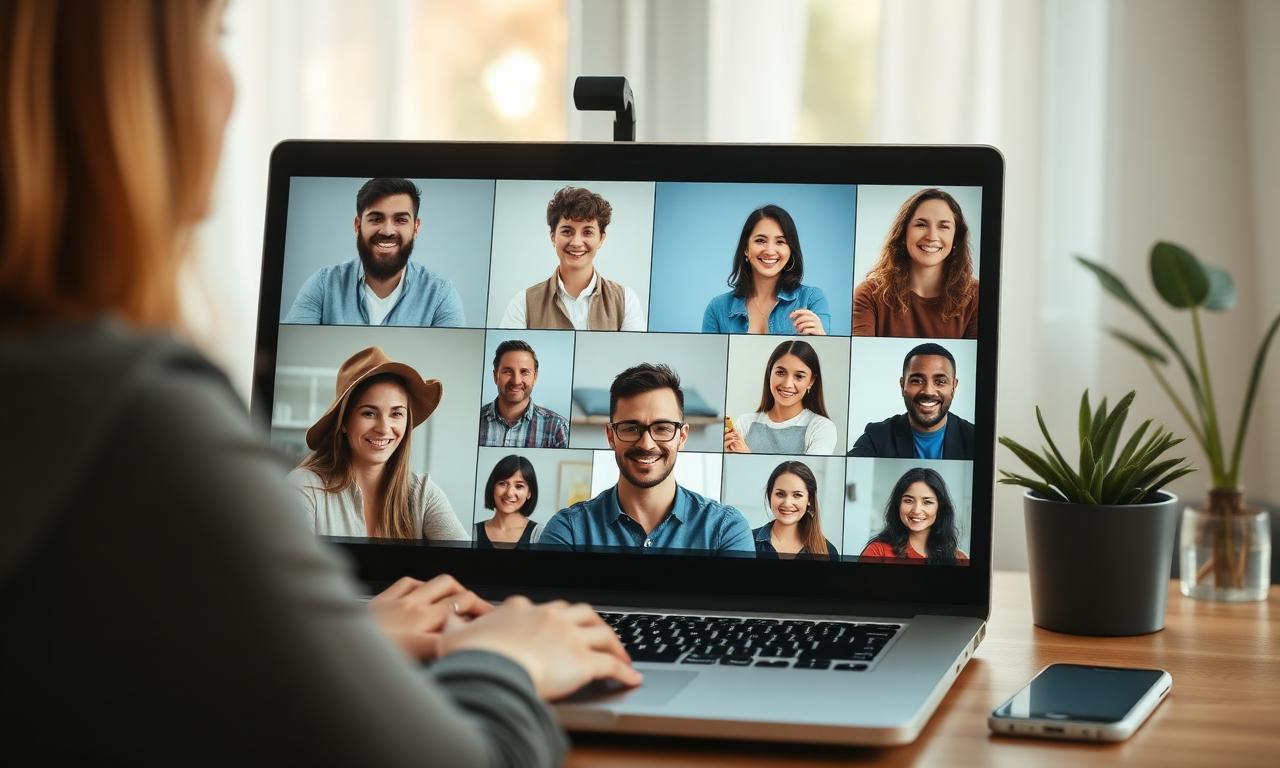 Chamada em grupo no laptop