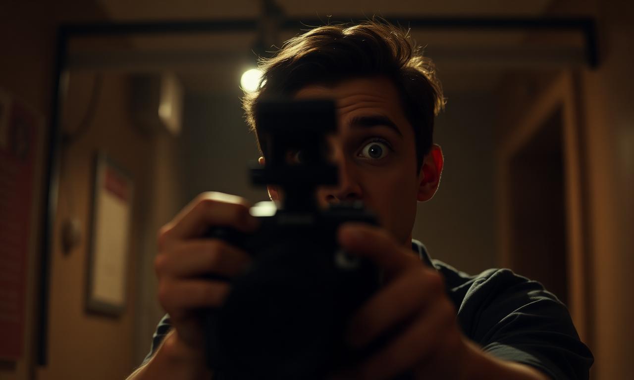 Pessoa surpresa segurando câmera