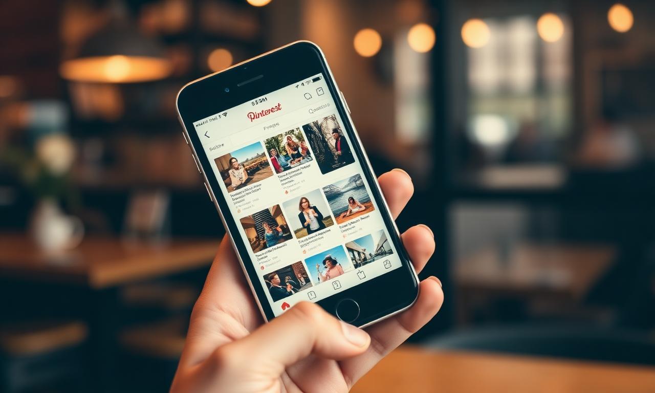 Pinterest aberto em um smartphone mostrando grid de pins