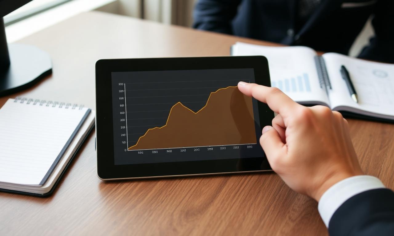 Tablet com gráfico de retenção sendo analisado