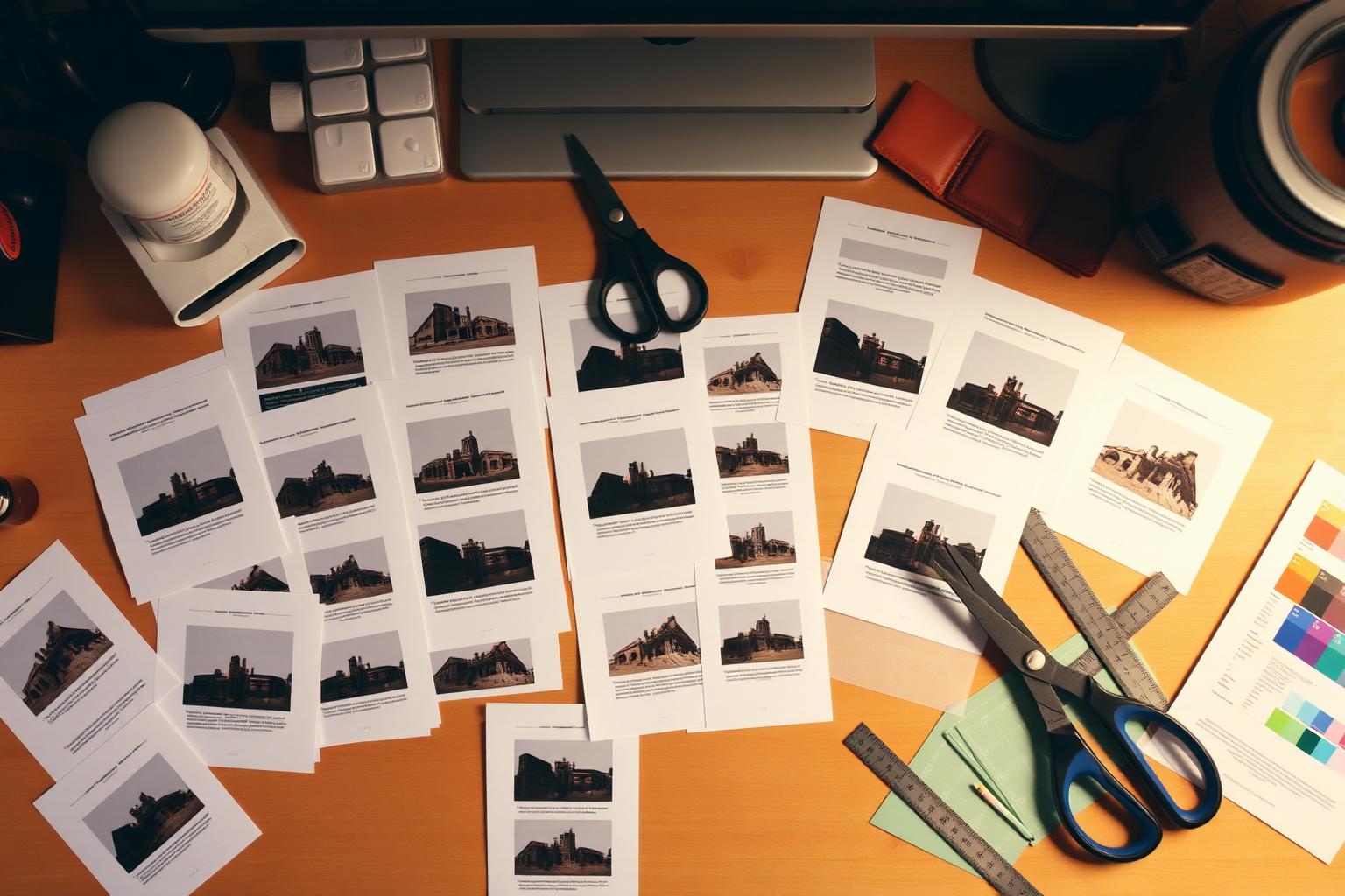 Mesa de designer com várias thumbnails impressas